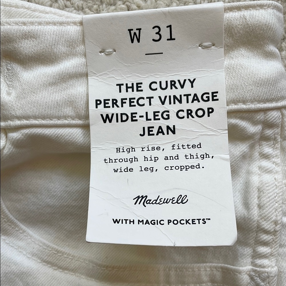 NWT NEW‎ | Madewell The Curvy Perfect Vintage Wide-Leg Crop Jean Tile White 31 - Picture 4 of 13
